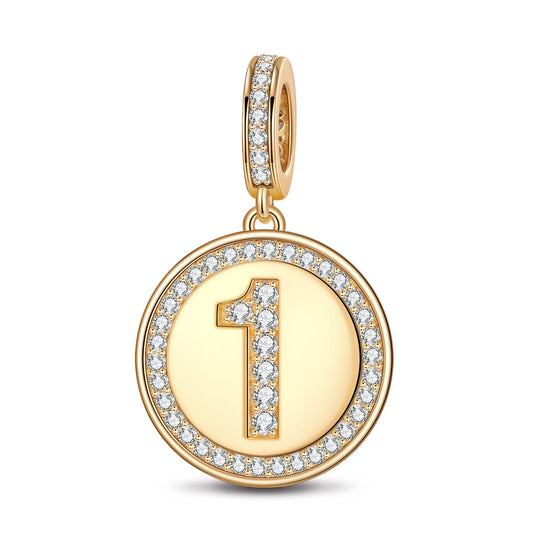 gon- Number One Tarnish-resistant Silver Dangle Charms In 14K Gold Plated