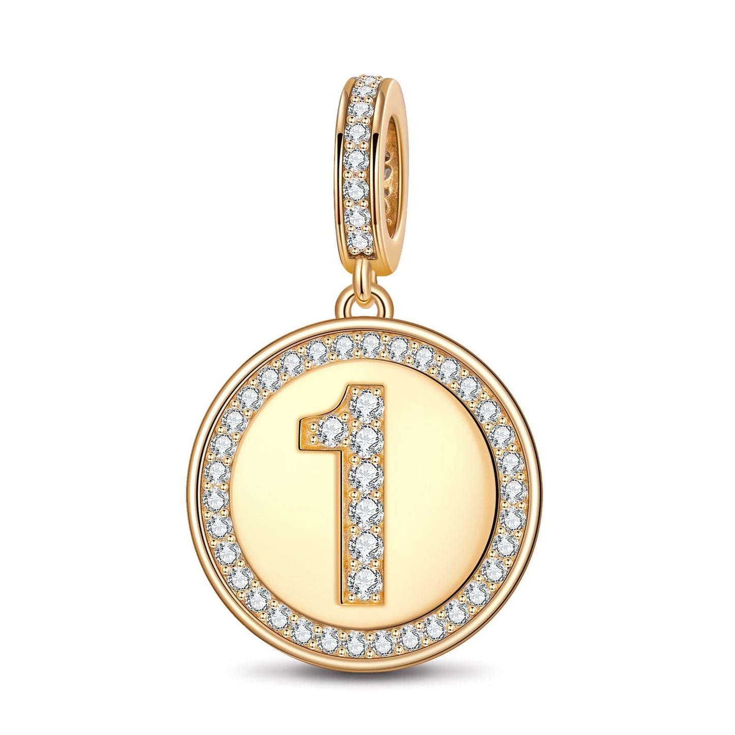 Number One Tarnish-resistant Silver Dangle Charms In 14K Gold Plated