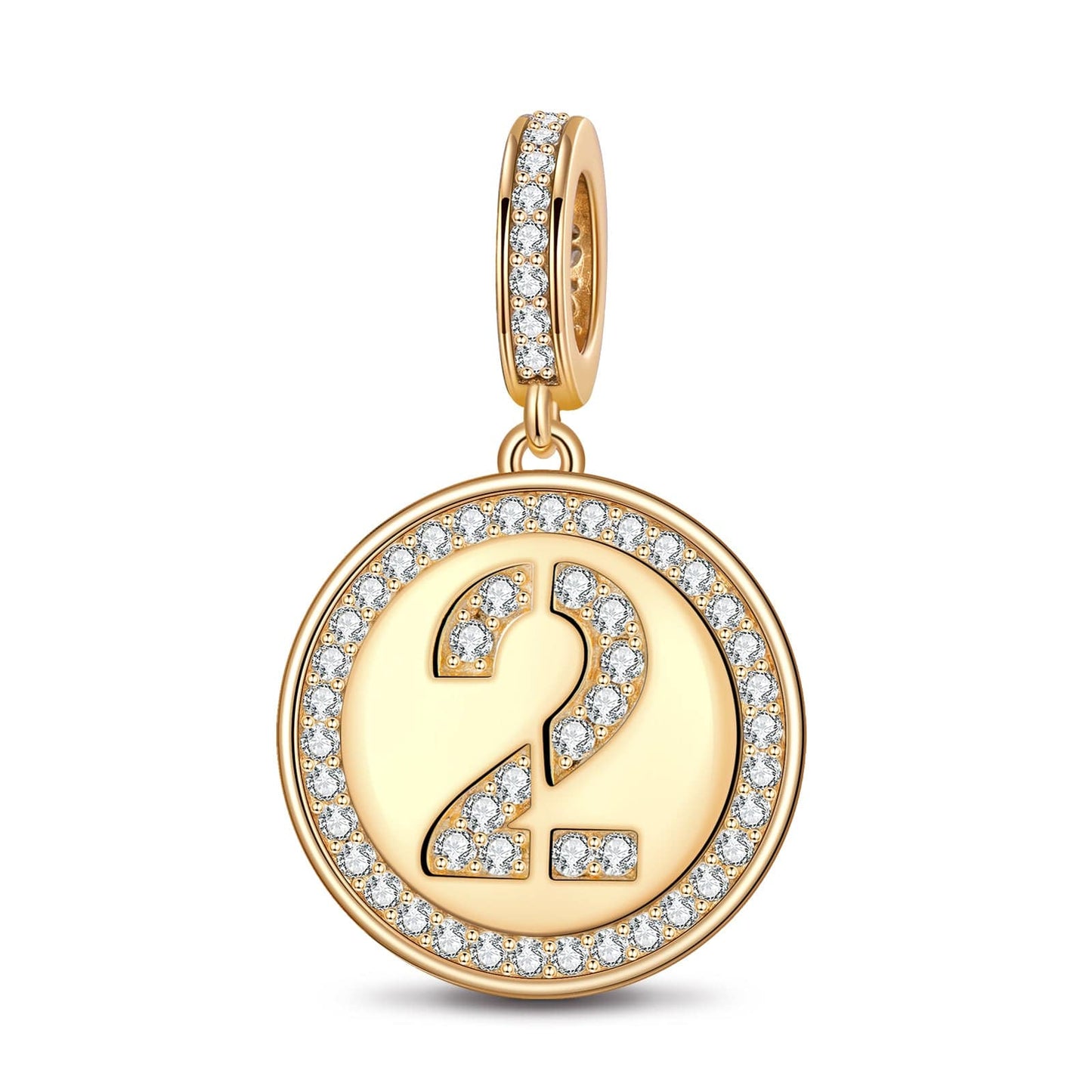 Number Two Tarnish-resistant Silver Dangle Charms In 14K Gold Plated
