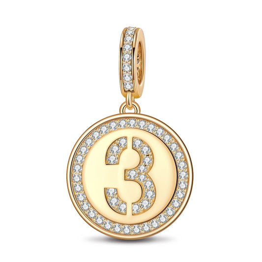 gon- Number Three Tarnish-resistant Silver Dangle Charms In 14K Gold Plated