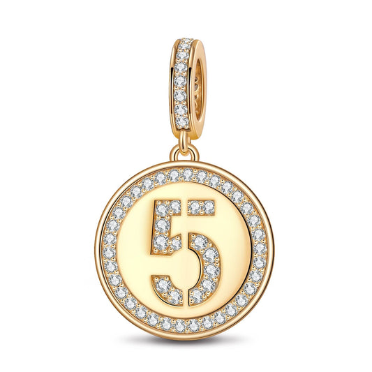 gon- Number Five Tarnish-resistant Silver Dangle Charms In 14K Gold Plated