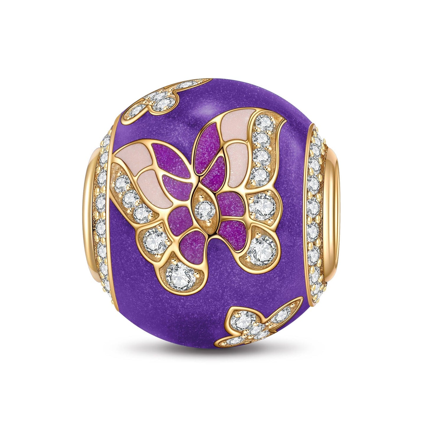 Wisteria Butterfly Dance Tarnish-resistant Silver Charms With Enamel In 14K Gold Plated