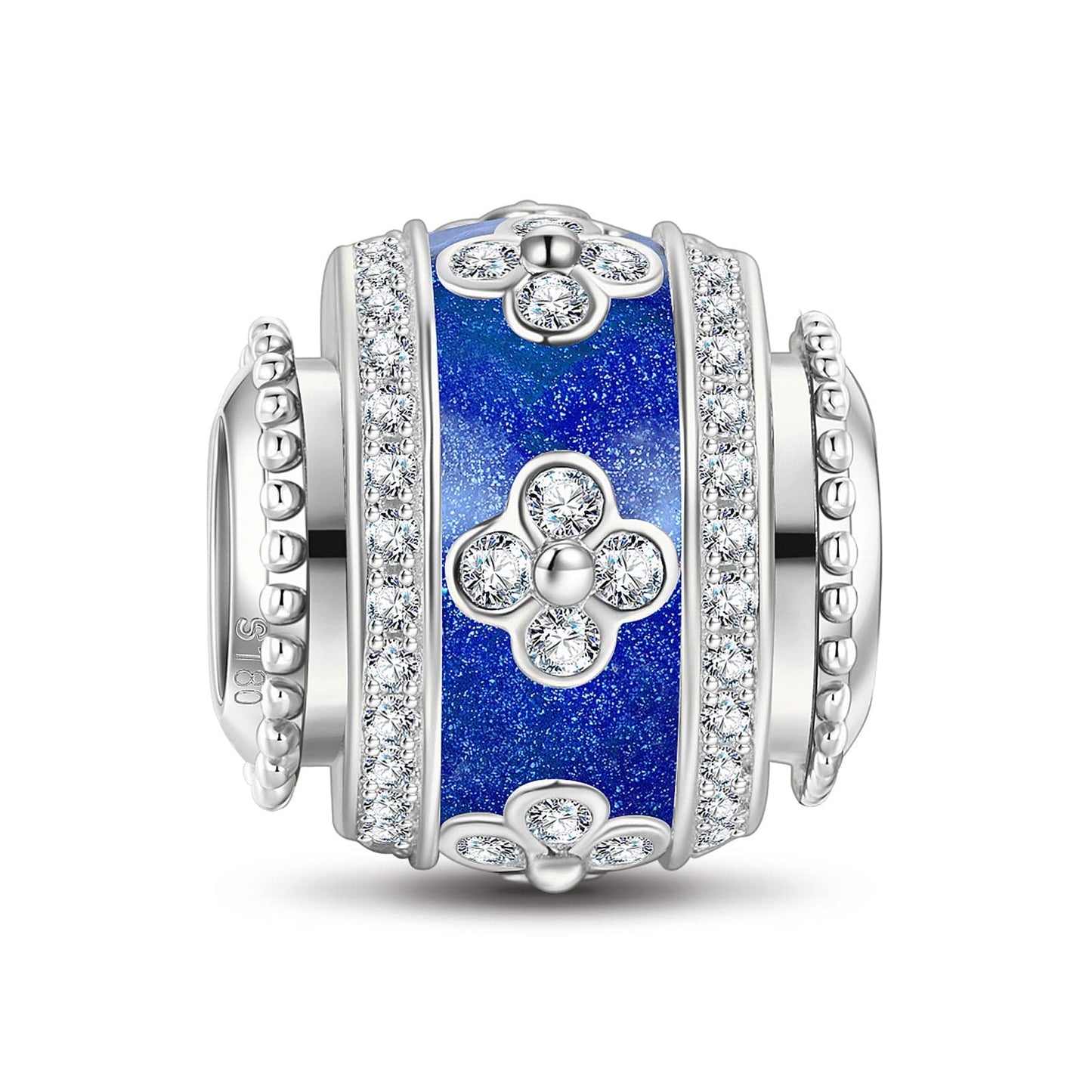 Blue Four-leaf Clover Tarnish-resistant Silver Lucky Charms With Enamel In White Gold Plated