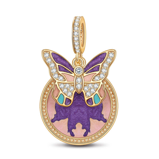 gon- Green Summer's Butterfly Tarnish-resistant Silver Dangle Charms With Enamel In 14K Gold Plated