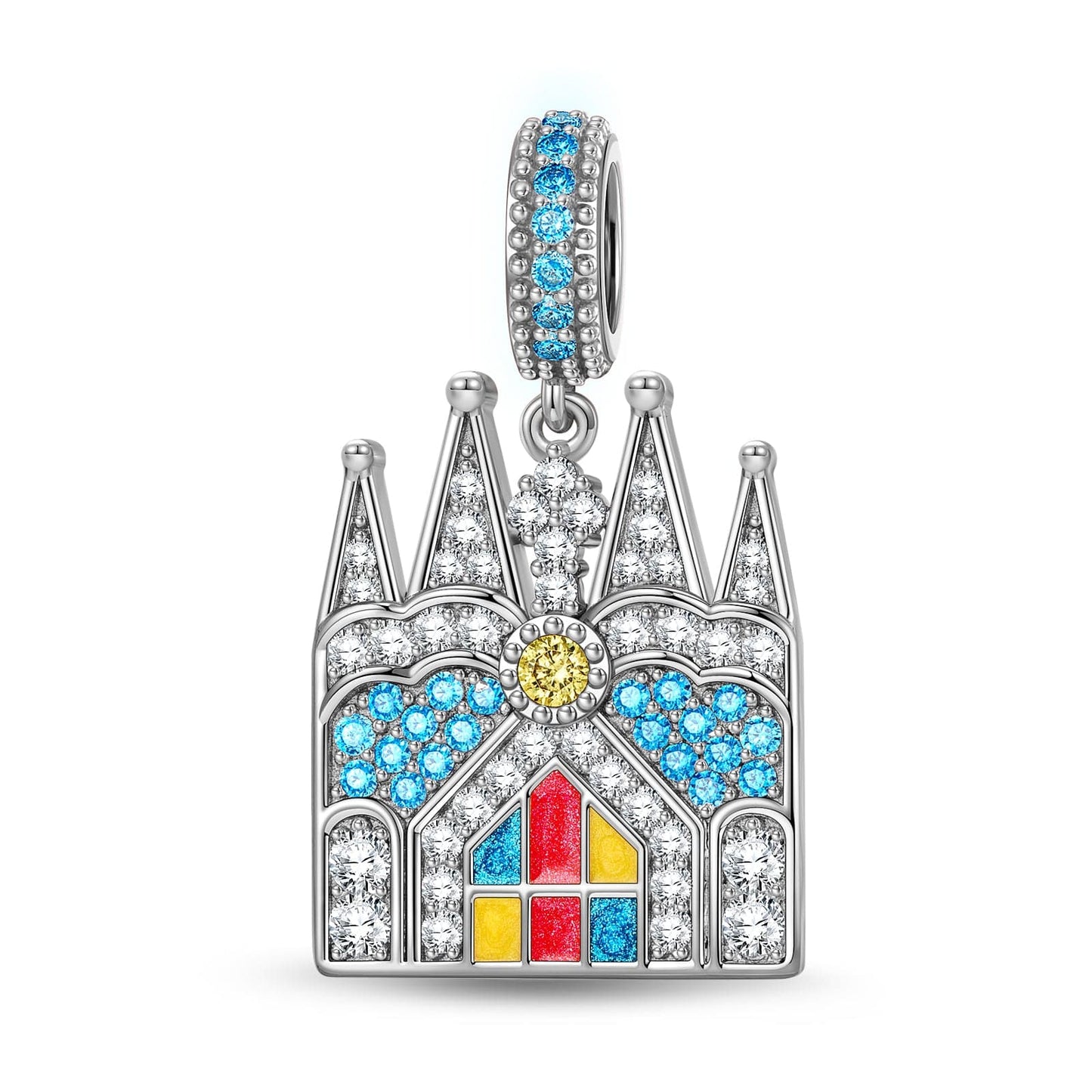 Basilica St. Clotilde Tarnish-resistant Silver Charms With Enamel In White Gold Plated