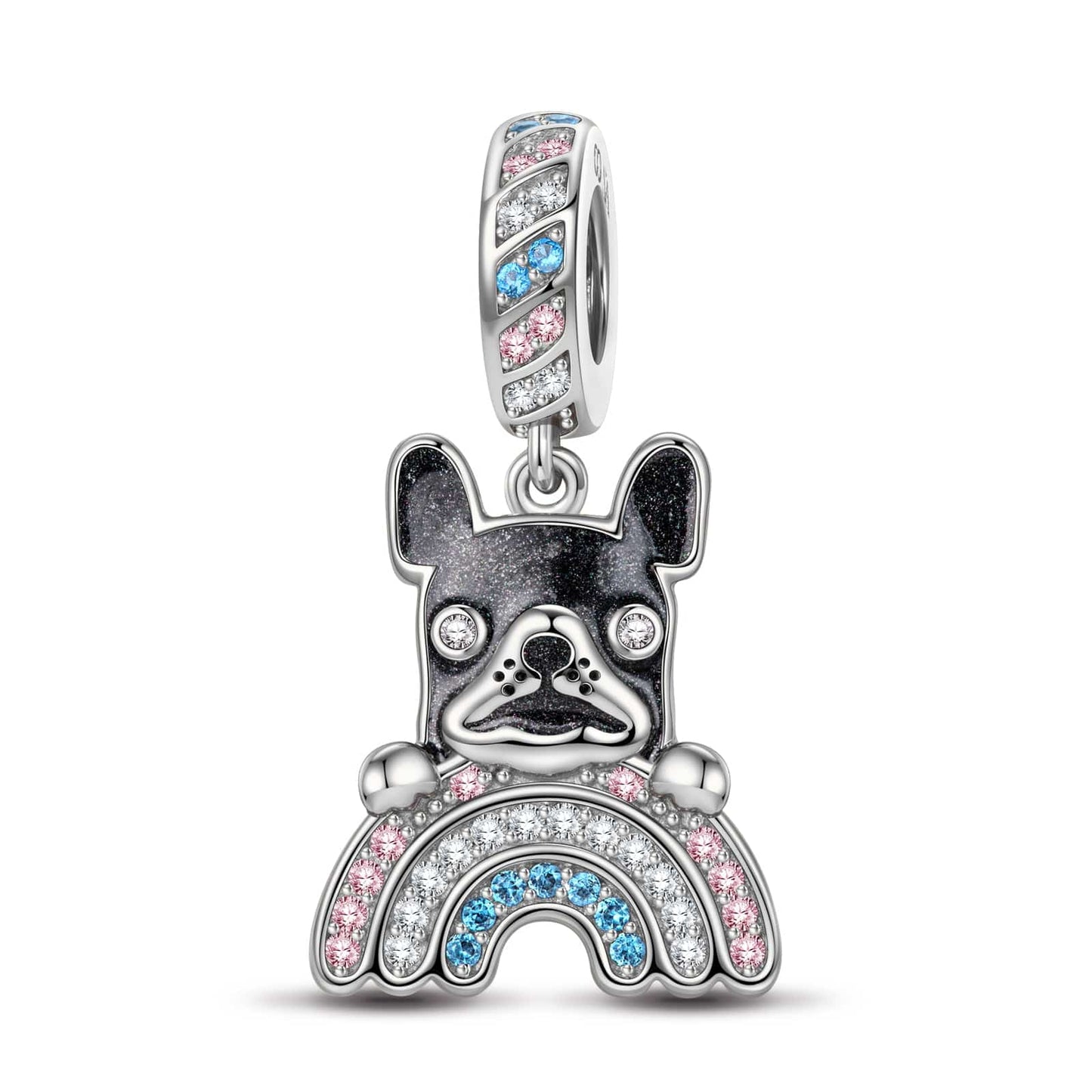 Rainbow French BullDog Tarnish-resistant Silver Animal Charms With Enamel In White Gold Plated