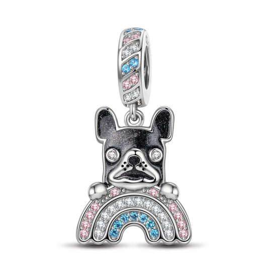 gon- Rainbow French BullDog Tarnish-resistant Silver Animal Charms With Enamel In White Gold Plated