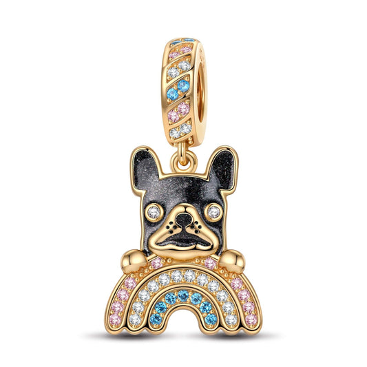 gon- Rainbow French BullDog Tarnish-resistant Silver Animal Charms With Enamel In 14K Gold Plated
