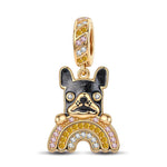 Rainbow French BullDog Tarnish-resistant Silver Animal Dangle Charms With Enamel In 14K Gold Plated