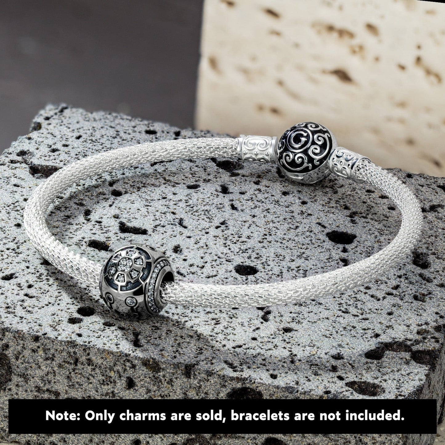 XL Size Fusion Tarnish-resistant Silver Charms With Enamel In Blackened 925 Sterling Silver Plated For Men