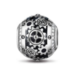 XL Size Mechanical Beauty Tarnish-resistant Silver Charms With Enamel In White Gold Plated For Men