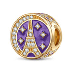 Blazing Eiffel Tower Tarnish-resistant Silver Charms With Enamel In 14K Gold Plated