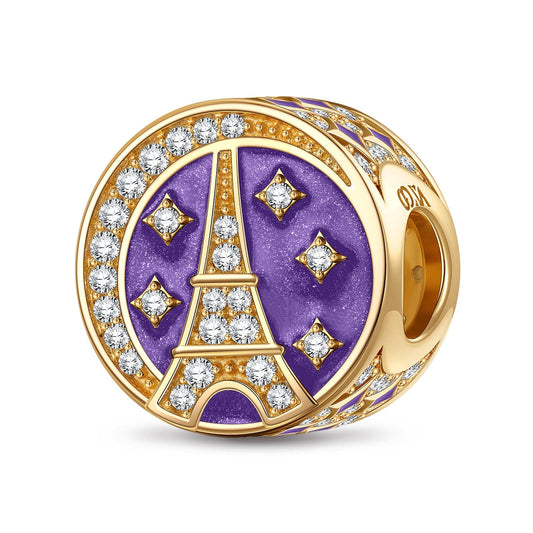 gon- Blazing Eiffel Tower Tarnish-resistant Silver Charms With Enamel In 14K Gold Plated