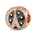 Blazing Eiffel Tower Tarnish-resistant Silver Charms With Enamel In Rose Gold Plated