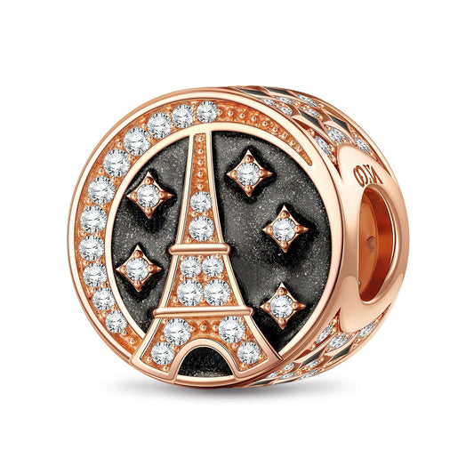 gon- Blazing Eiffel Tower Tarnish-resistant Silver Charms With Enamel In Rose Gold Plated