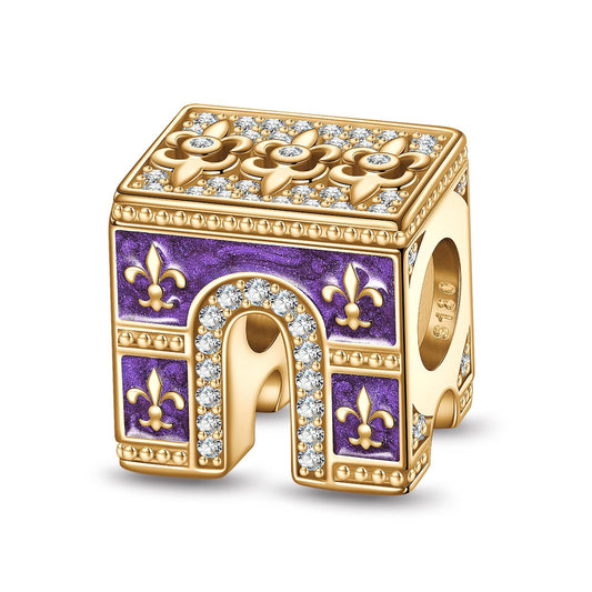 gon- Arc de Triomphe Tarnish-resistant Silver Charms With Enamel In 14K Gold Plated