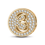 Number Three Tarnish-resistant Silver Charms In 14K Gold Plated