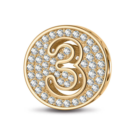 gon- Number Three Tarnish-resistant Silver Charms In 14K Gold Plated