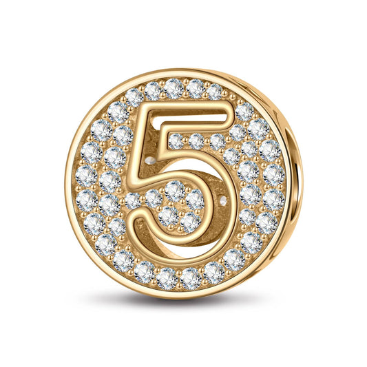 gon- Number Five Tarnish-resistant Silver Charms In 14K Gold Plated