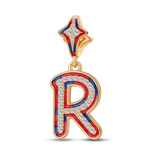 gon- I Love Paris - Letter R Tarnish-resistant Silver Charms With Enamel In 14K Gold Plated