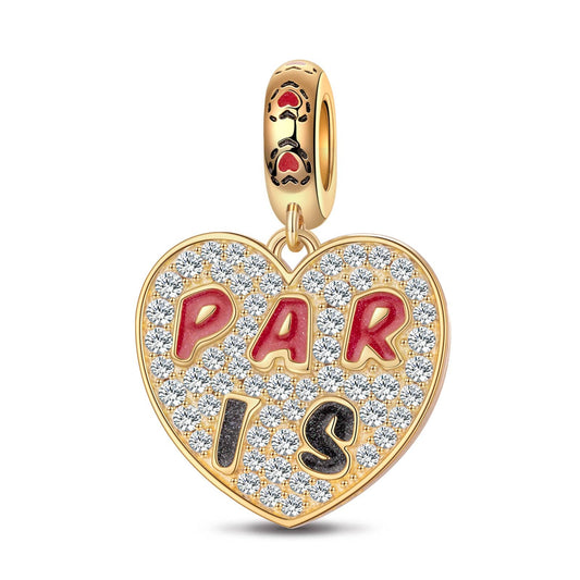 gon- I Love Paris Tarnish-resistant Silver Dangle Charms With Enamel In 14K Gold Plated
