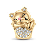 Maneki Neko Tarnish-resistant Silver Animal Charms With Enamel In 14K Gold Plated