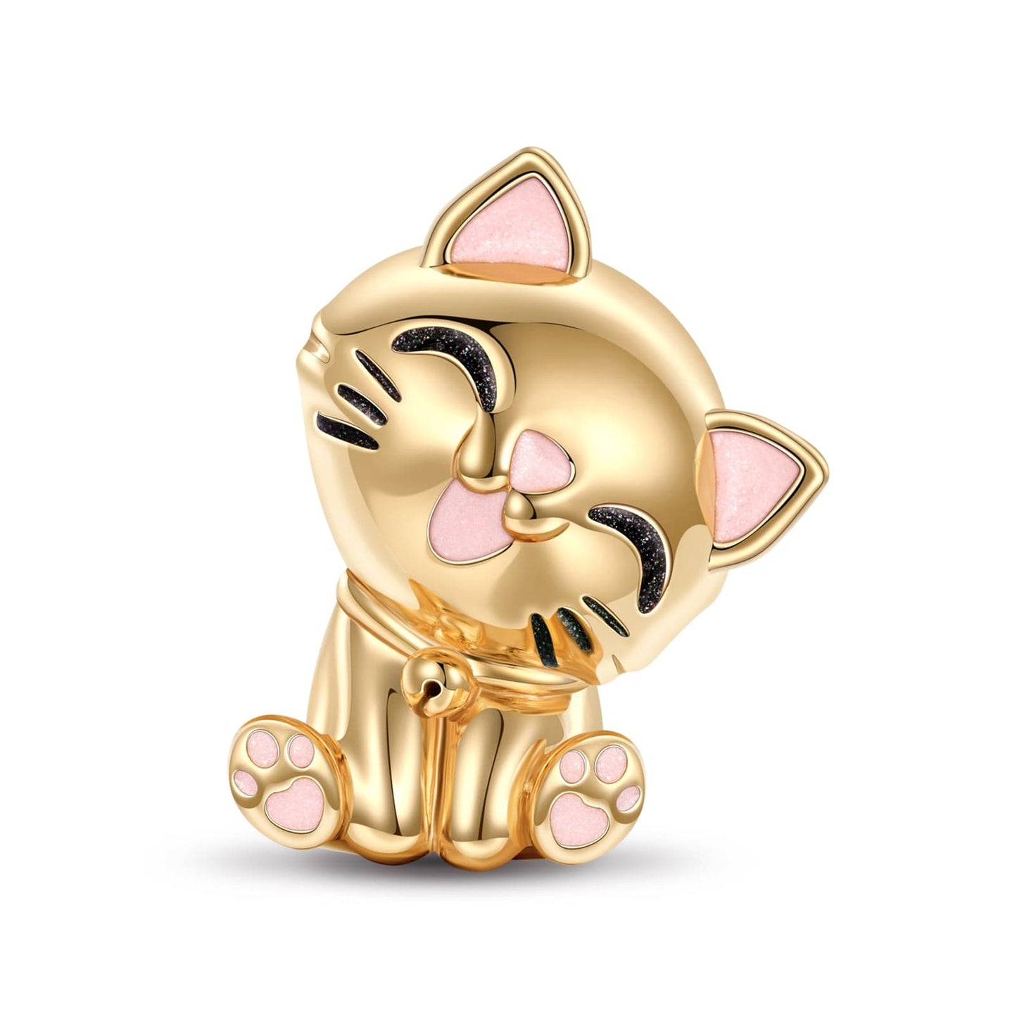 Cute Kitty Tarnish-resistant Silver Animal Charms With Enamel In 14K Gold Plated
