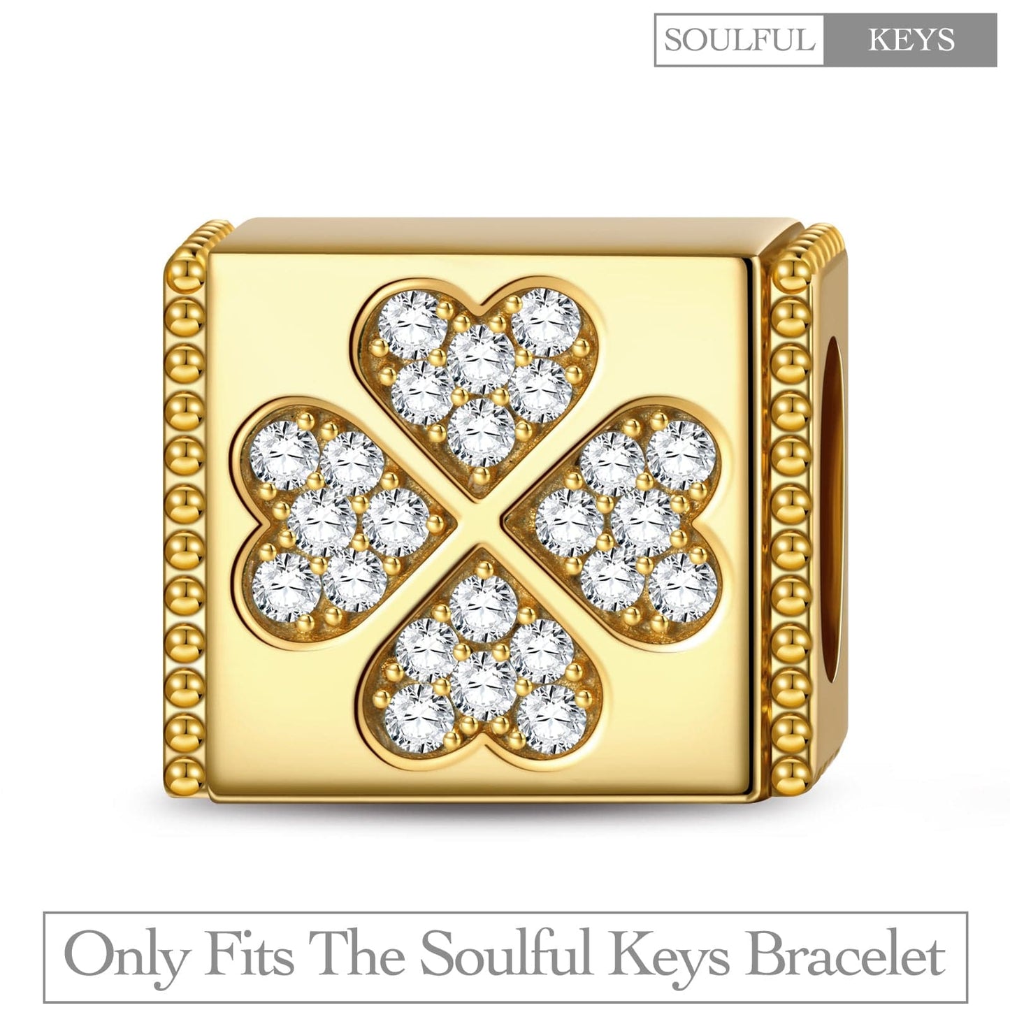 Four-Leaf Clover Tarnish-resistant Silver Rectangular Charms In 14K Gold Plated