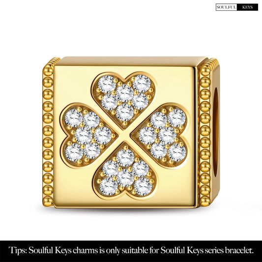 gon- Four-Leaf Clover Tarnish-resistant Silver Rectangular Charms In 14K Gold Plated