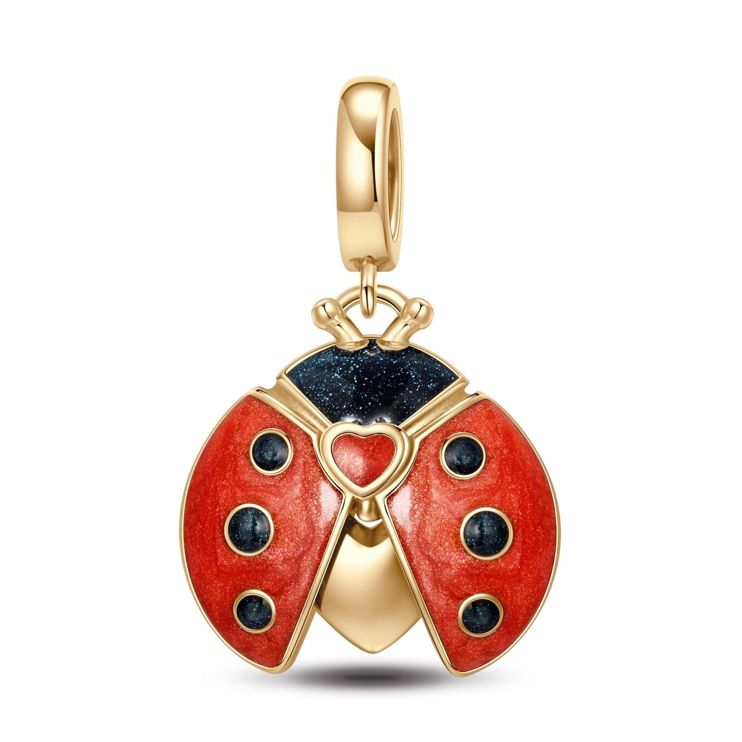 Ladybird Tarnish-resistant Silver Animal Charms With Enamel In 14K Gold Plated