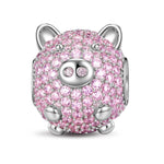 Pink Little Pig Tarnish-resistant Silver Animal Charms In White Gold Plated