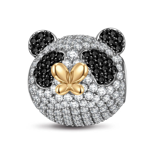 gon- Panda and Butterfly Tarnish-resistant Silver Animal Charms In Two-Tone Plating