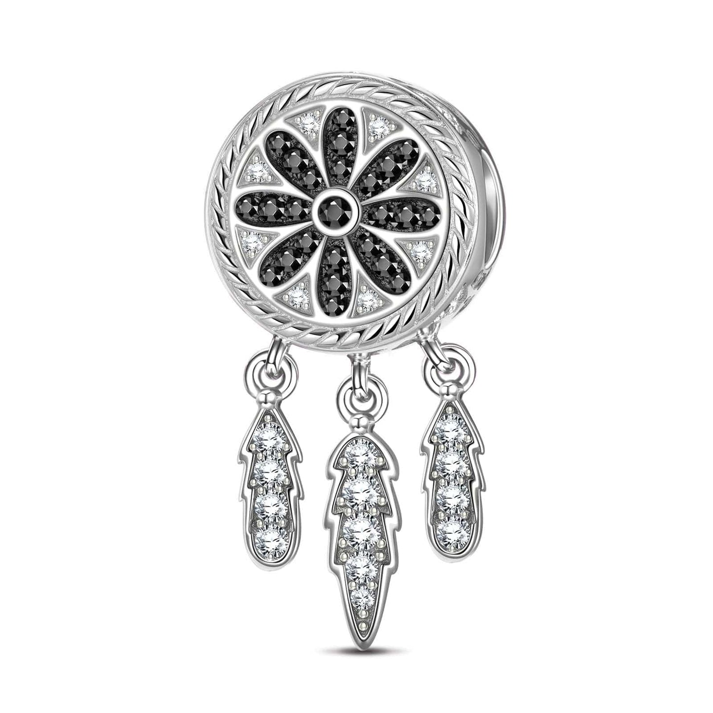 Dreamcatcher XL Size Tarnish-resistant Silver Charms With Enamel In White Gold Plated For Men