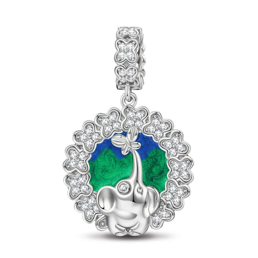 gon- Elephant and Butterfly Tarnish-resistant Silver Animal Charms With Enamel In White Gold Plated