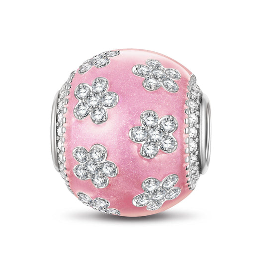 gon- Pink Flowers Tarnish-resistant Silver Charms With Enamel In White Gold Plated