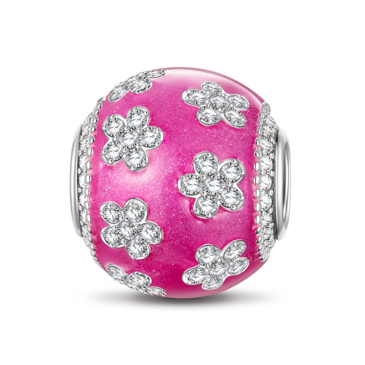 gon- Rose Pink Flowers Tarnish-resistant Silver Charms With Enamel In White Gold Plated