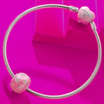 Pink Flowers Tarnish-resistant Silver Charms With Enamel In White Gold Plated