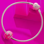 Rose Pink Flowers Tarnish-resistant Silver Charms With Enamel In Silver Plated