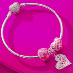 Rose Pink Flowers Tarnish-resistant Silver Charms With Enamel In White Gold Plated