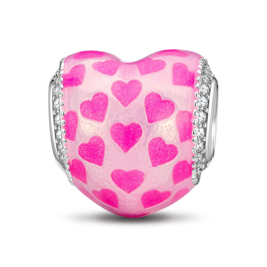gon- Pink Romantic Love Tarnish-resistant Silver Charms With Enamel In White Gold Plated