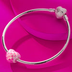 Pink Romantic Love Tarnish-resistant Silver Charms With Enamel In White Gold Plated