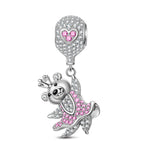 Pink Princess Bear Tarnish-resistant Silver Dangle Charms With Enamel In White Gold Plated