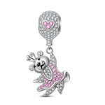 Pink Princess Bear Tarnish-resistant Silver Dangle Charms With Enamel In Silver Plated