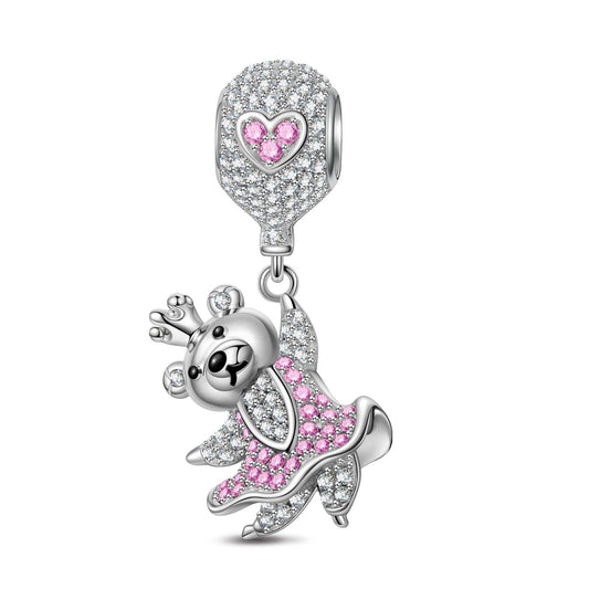 gon- Pink Princess Bear Tarnish-resistant Silver Dangle Charms With Enamel In White Gold Plated
