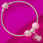 Pink Princess Bear Tarnish-resistant Silver Dangle Charms With Enamel In White Gold Plated