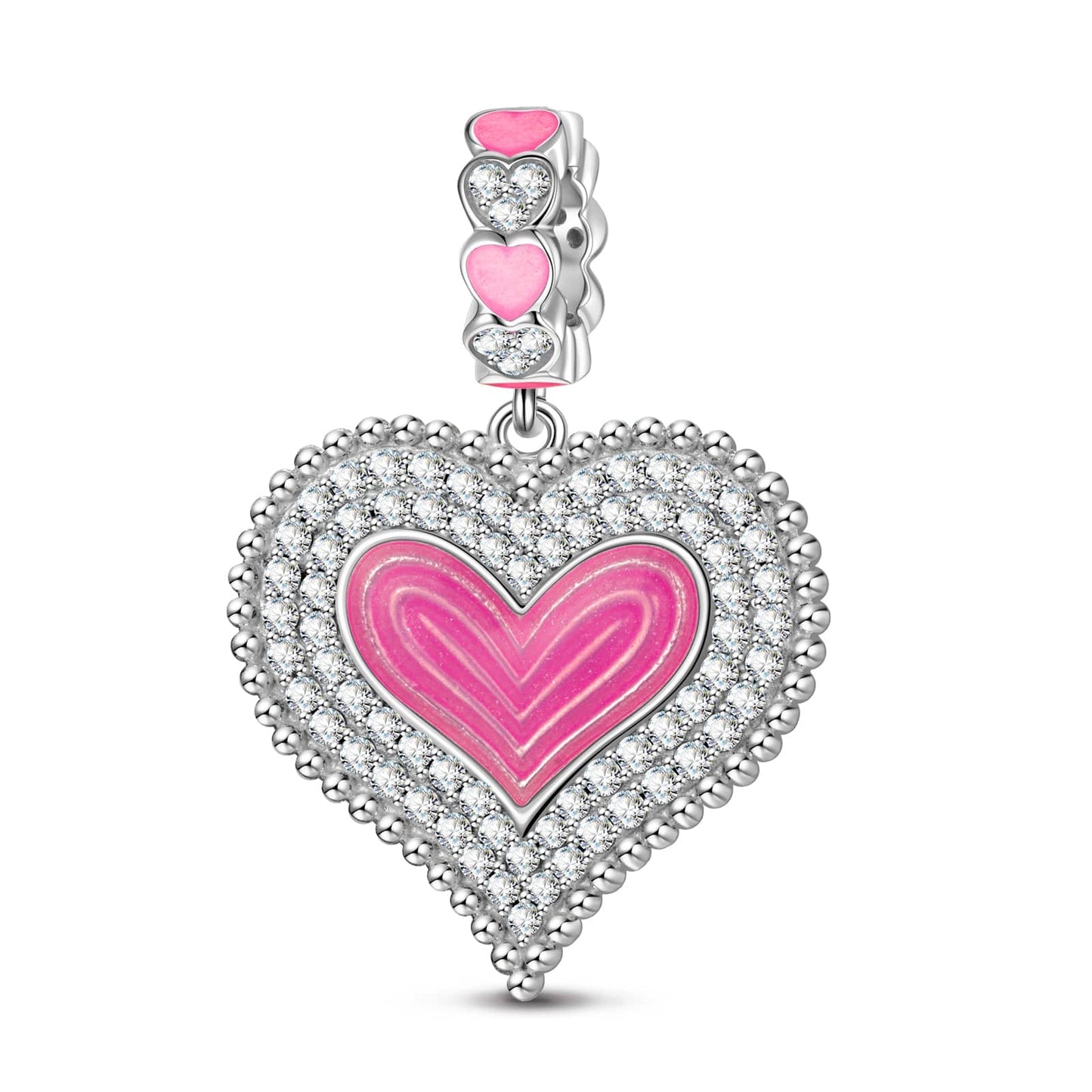 Pink Bouncing Love Tarnish-resistant Silver Dangle Charms With Enamel In White Gold Plated