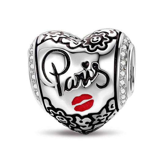 gon- Kiss in Paris Tarnish-resistant Silver Charms With Enamel In White Gold Plated