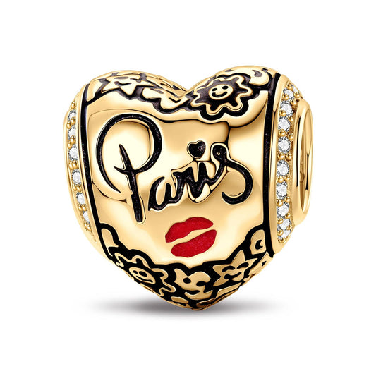 gon- Kiss in Paris Tarnish-resistant Silver Charms With Enamel In 14K Gold Plated