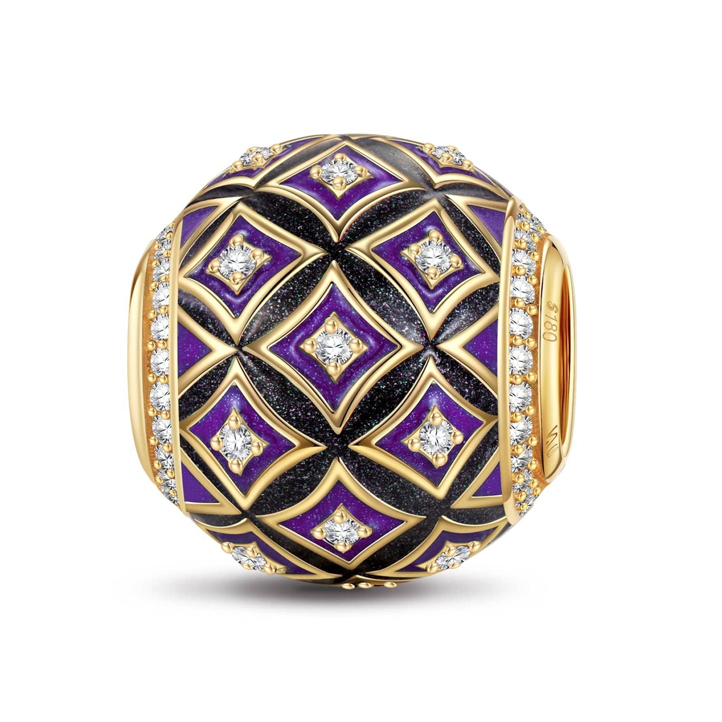 Venetian Diamond Tarnish-resistant Silver Charms With Enamel In 14K Gold Plated