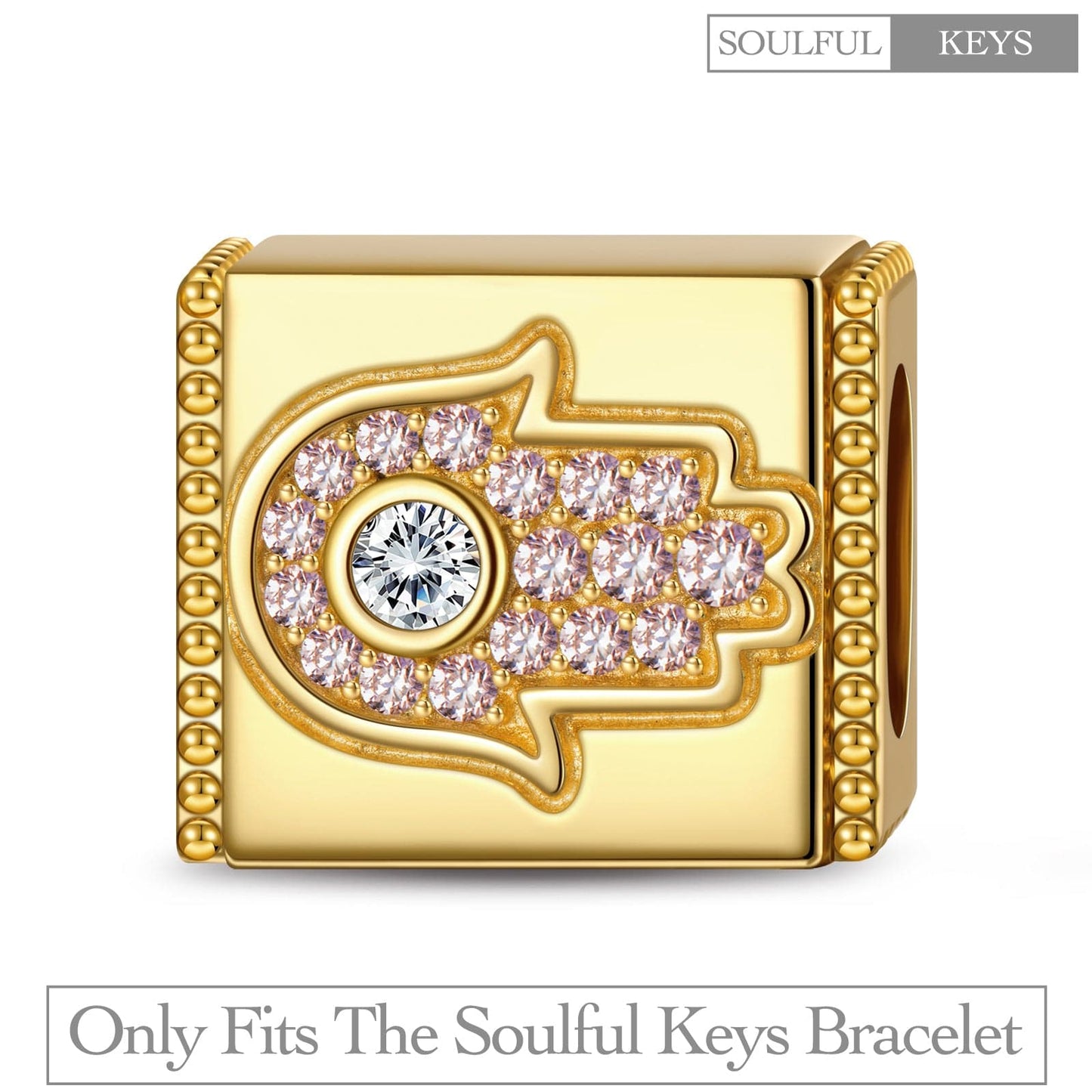 The Hamasa Hand Tarnish-resistant Silver Rectangular Charms In 14K Gold Plated